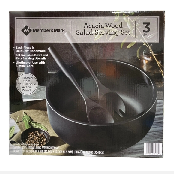Kitchen Nwt 3 Piece Acacia Wood Salad Serving Set Black Poshmark